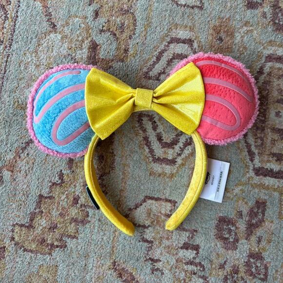 Disney Park Eats Macron Minnie Ears yellow pink Minnie Mouse headband Adult Size - Picture 1 of 5